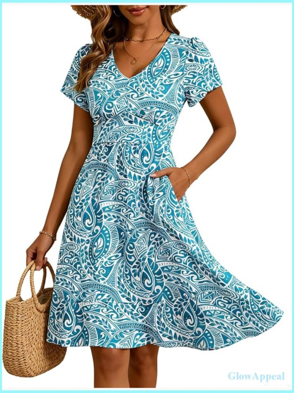 V-Neck Flutter Sleeve Floral Midi Dress with Pockets